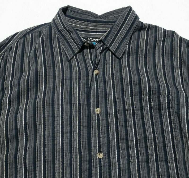 Kuhl Seersucker Gray Black Striped Button-Front Shirt Hiking Outdoor Men's Large