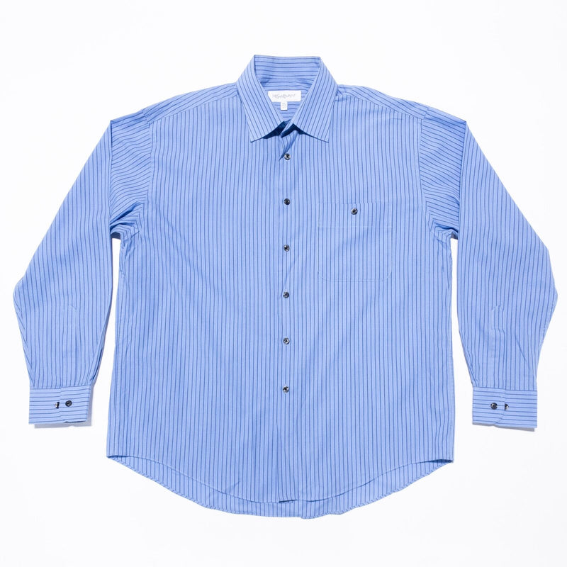 Yves Saint Laurent Dress Shirt Men's 16.5-34 Large Vintage 80s Blue Striped YSL