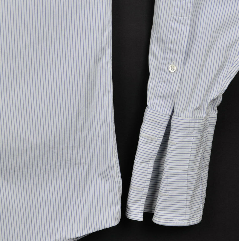 Ralph Lauren Black Label Men's 16.5 French Cuff White Blue Striped Italy Shirt