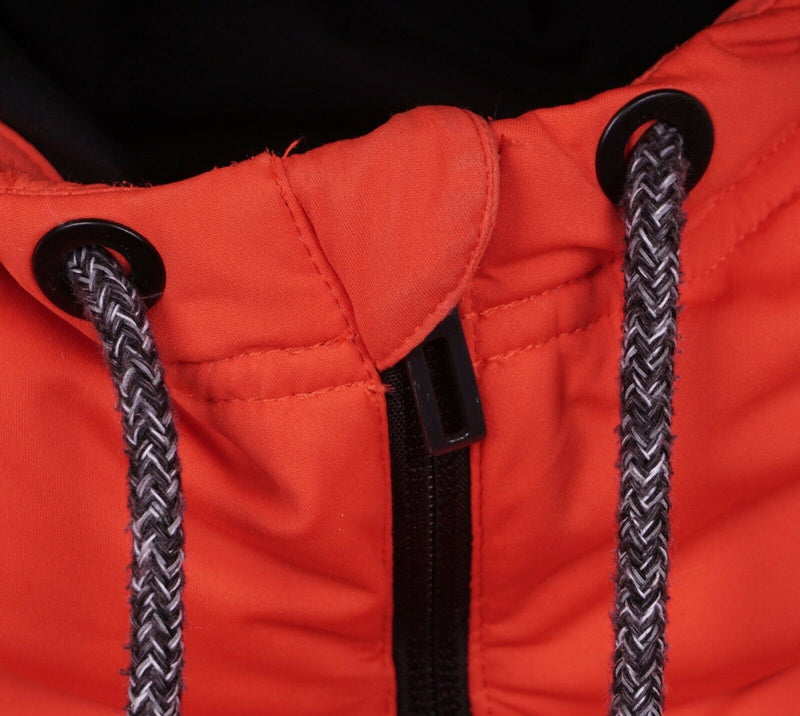 Adidas Women's XL Orange Duck Down Full Zip Hooded Logo Reflective Puffer Jacket