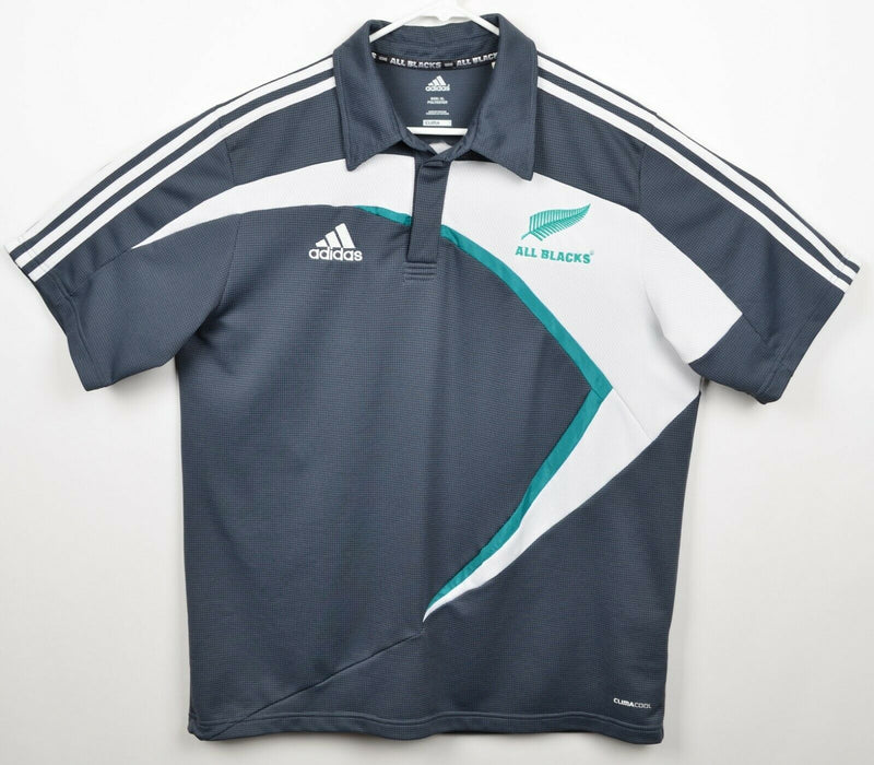 All Blacks Rugby Men's Sz XL Adidas Gray White ClimaCool Polo Shirt
