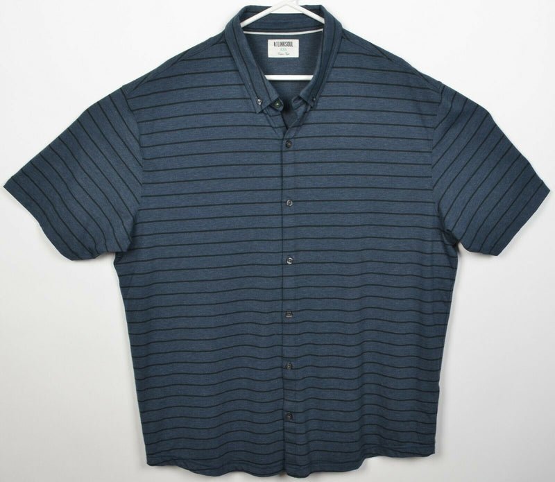 Linksoul Men's 2XL Blue Striped Cotton Poly Lycra Blend Button-Front Shirt