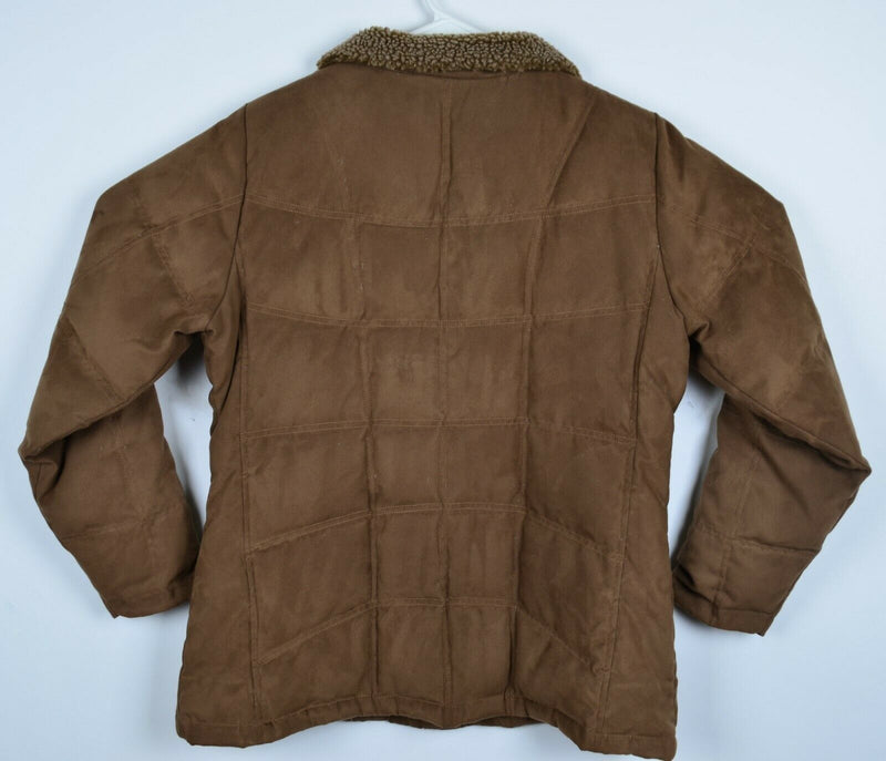 LL Bean Women's Large Goose Down Brown Quilted Puffer Faux Suede Jacket