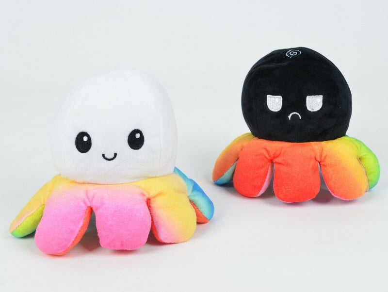 Reversible Mood Octopus Black White Rainbow Legs Flip Plush Stuffed Toy Soft