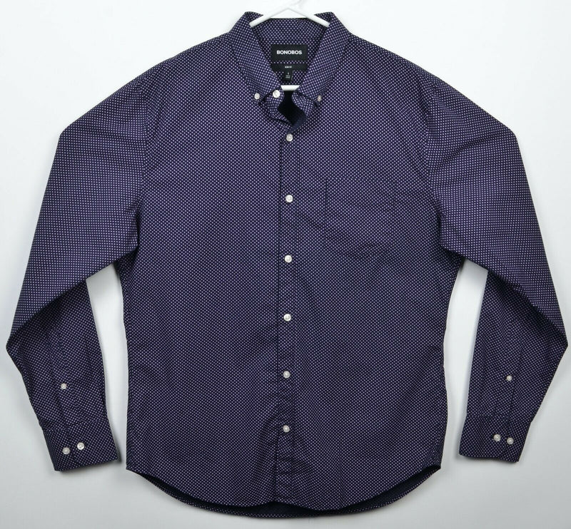 Bonobos Men's Large Slim Fit Polka Dot Navy Blue Purple Button-Down Shirt