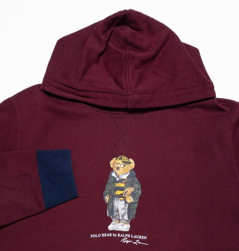 Polo Bear Ralph Lauren Hoodie Boys XL Football Study Student Maroon Red Pullover