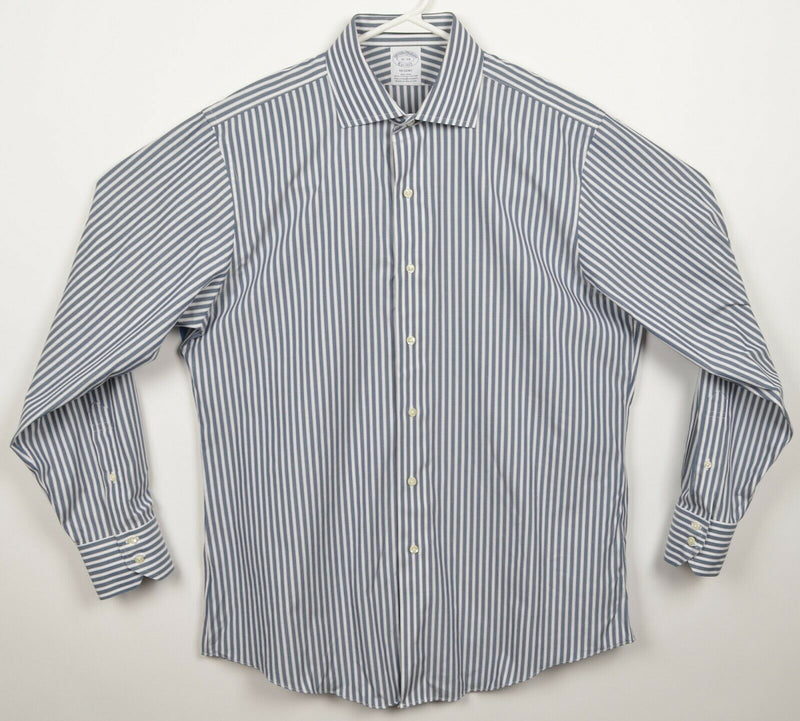 Brooks Brothers Men's 16-34 Non-Iron Cotton Spandex Blue Striped Dress Shirt