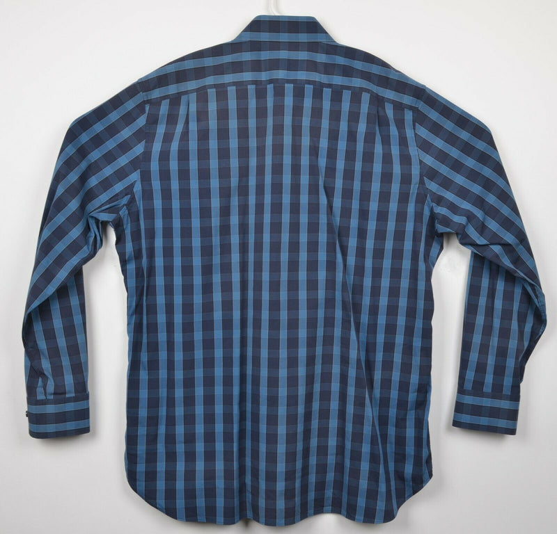 Bonobos Stretch Men's 17.5/36 (XL) Slim Fit Blue Navy Plaid Button-Front Shirt