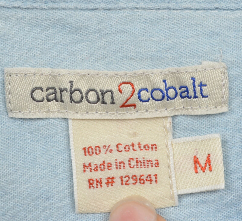 Carbon 2 Cobalt Men's Medium Gray Blue Striped Textured Button-Front Shirt