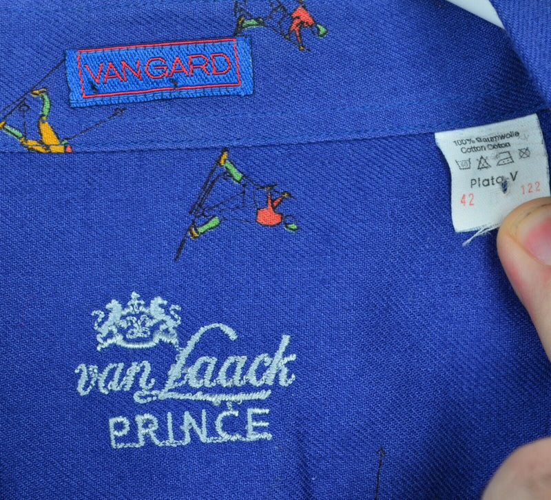 Vtg Van Laack Men's Sz Large Ski Pattern Blue Prince Vangard Long Sleeve Shirt