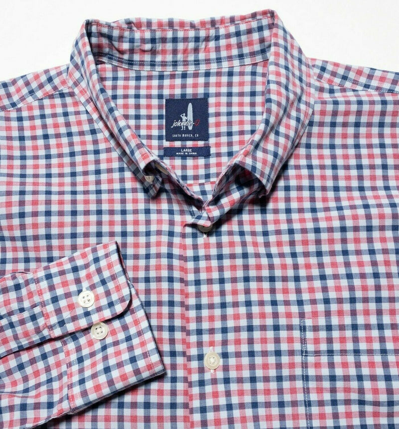 johnnie-O Red Blue Check Long Sleeve Button-Down Shirt Preppy Men's Large