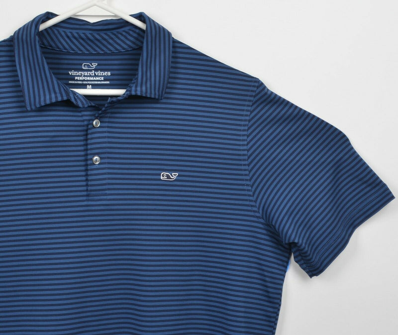 Vineyard Vines Performance Men's Medium Navy Blue Striped Whale Golf Polo Shirt