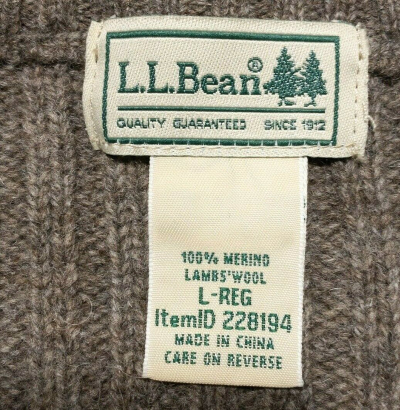 L.L. Bean Men's Large Commando Merino Wool Padded Brown Knit Crew Neck Sweater