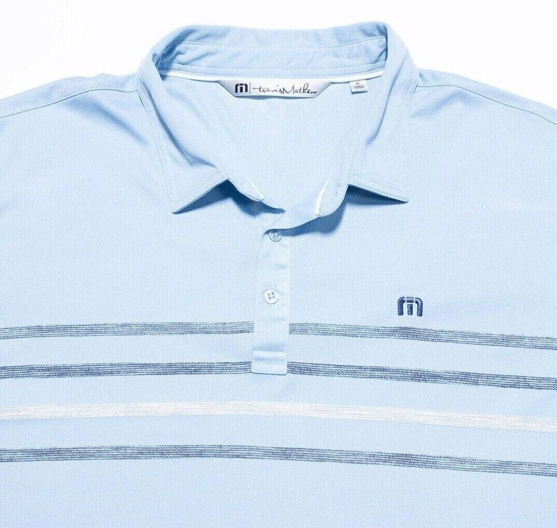 Travis Mathew Golf Polo XL Men's Shirt Light Blue Chest Stripe Polyester Wicking