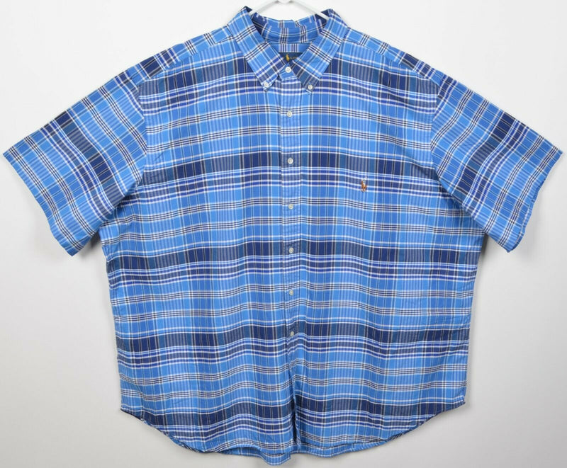 Polo Ralph Lauren Men's 3XB (3XL Big) Blue Plaid Pony Button-Down Shirt