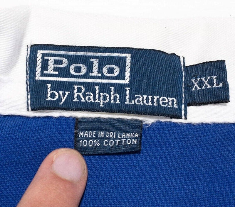 Polo Ralph Lauren Rugby Shirt Men's XXL Short Sleeve Polo Blue White Stripe 2XL