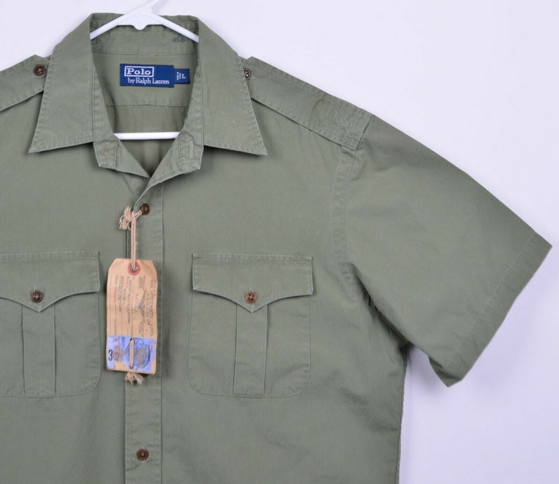Polo Ralph Lauren Men's Sz Large Military Drab Green Distressed Bohemian Shirt