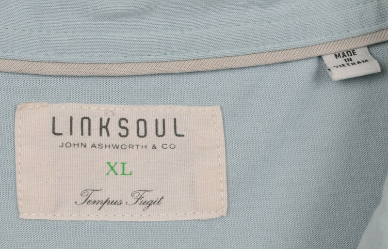 Linksoul Men's Sz XL Seafoam Green Striped Luxury Cotton Golf Polo Shirt