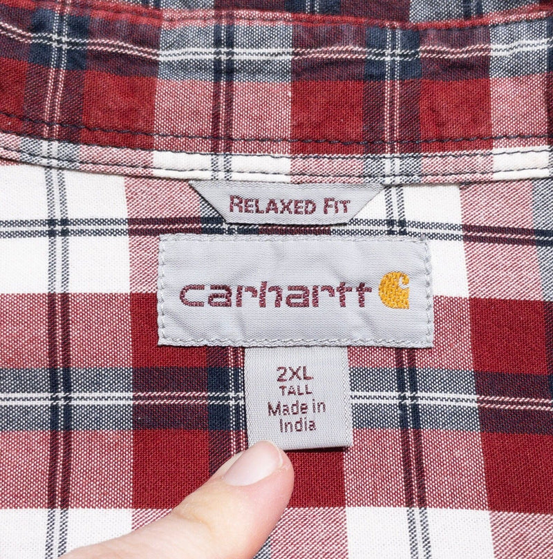 Carhartt Shirt Men's 2XL Red Plaid Short Sleeve Button-Down Fort Pockets Logo