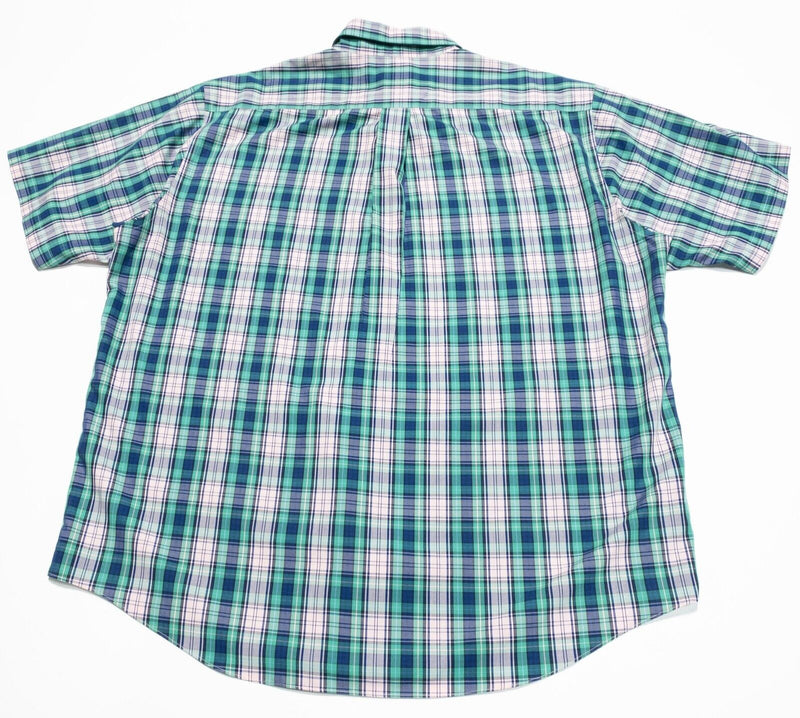 Brooks Brothers Shirt XL Men Plaid Green Blue Short Sleeve Button-Down Non-Iron