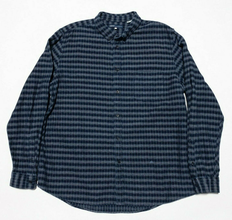 Levi's Made & Crafted Flannel Shirt Blue Striped Long Sleeve Button-Down Men XL