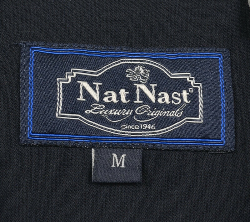 Nat Nast Men's Sz Medium Silk Blend Navy Blue Geometric Hawaiian Shirt