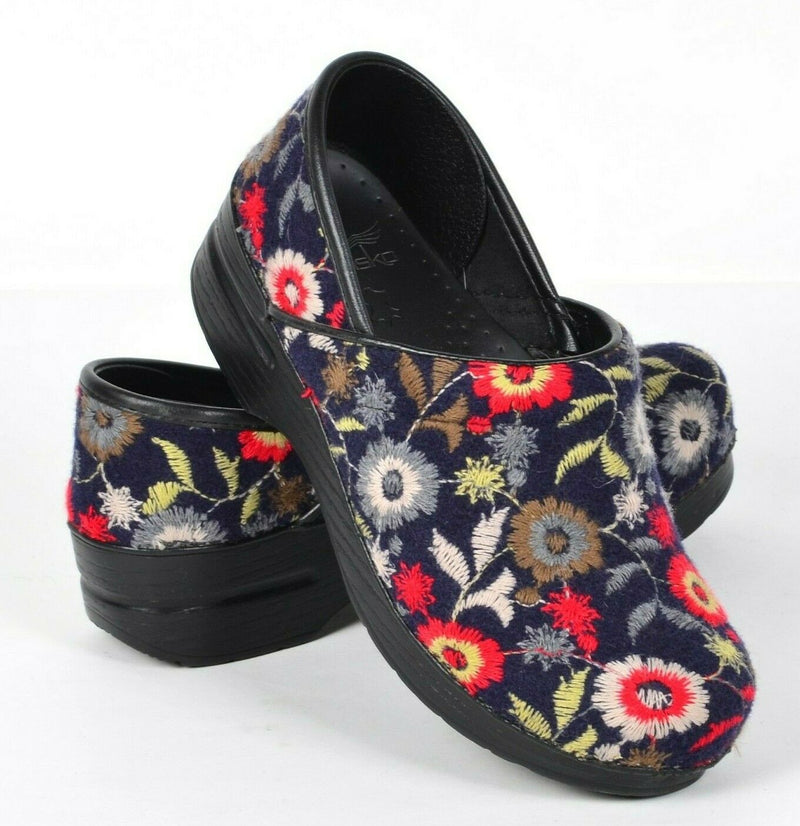 Dansko Felt Pro Women's 39 Navy Blue Floral Casual Professional Mule Clogs