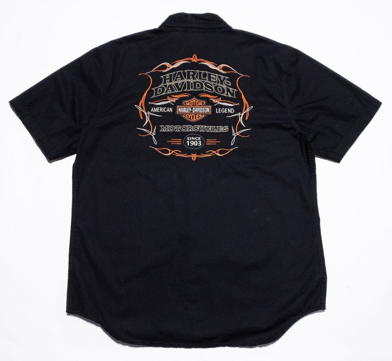 Harley-Davidson Button-Up Shirt Men Large Biker Mechanic Embroidered Logo Black