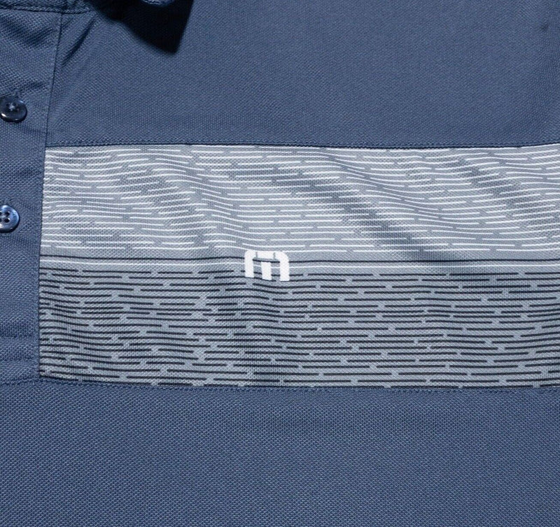 Travis Mathew Polo XL Men's Shirt Golf Chest Stripe Blue Polyester Wicking Logo