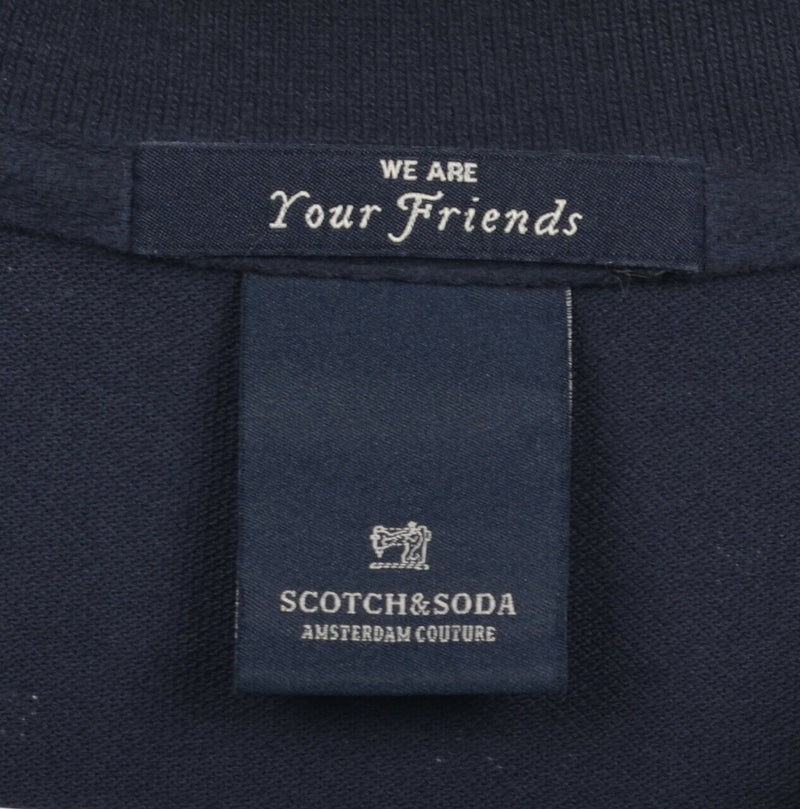Scotch & Soda Men's Sz 2XL Navy Blue Polka Dot Logo Short Sleeve Polo Shirt
