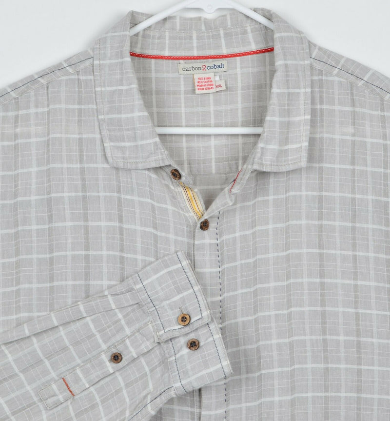 Carbon 2 Cobalt Men's Sz 2XL Linen Blend Gray White Plaid Long Sleeve Shirt
