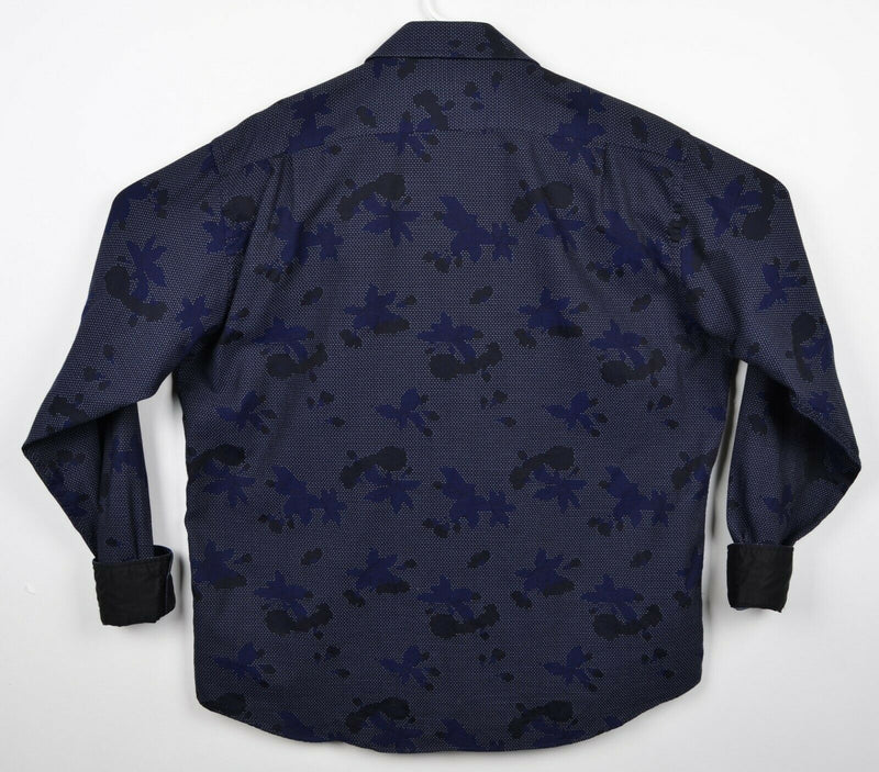 Visconti Uomo Men's XL Flip Cuff Floral Polka Dot Navy Blue Black Designer Shirt