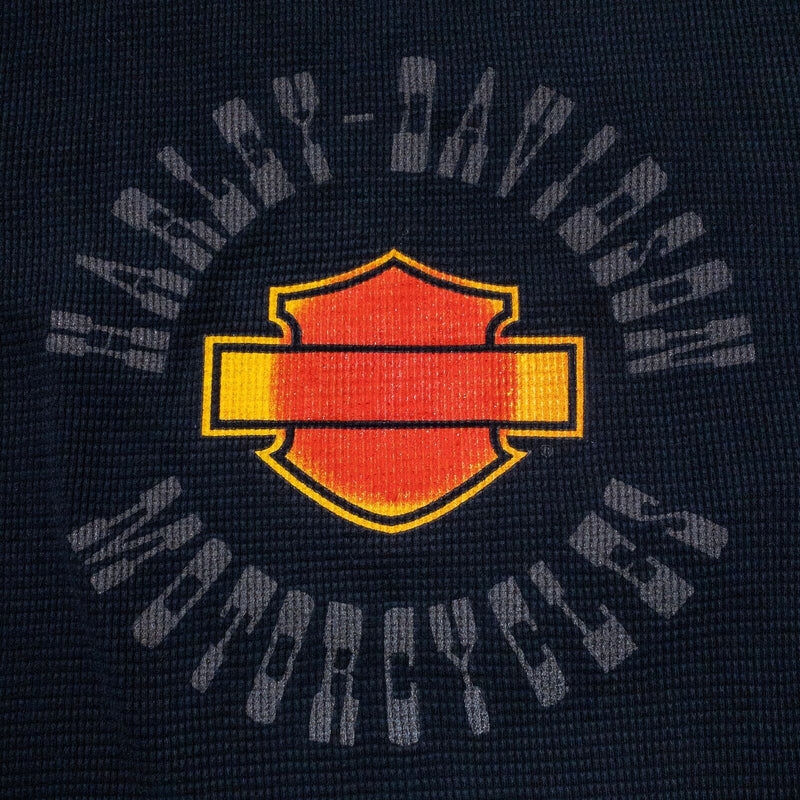 Harley-Davidson Long Sleeve Thermal Men's Large Flames Waffle Knit Vintage Black
