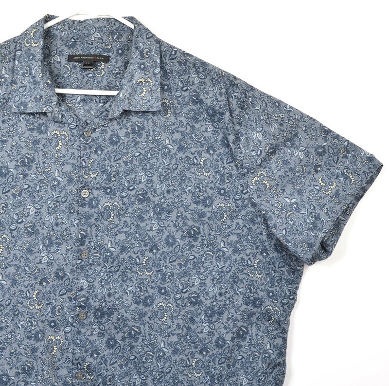 John Varvatos USA Men's 2XL Floral Paisley Blue Button-Front Short Sleeve Shirt