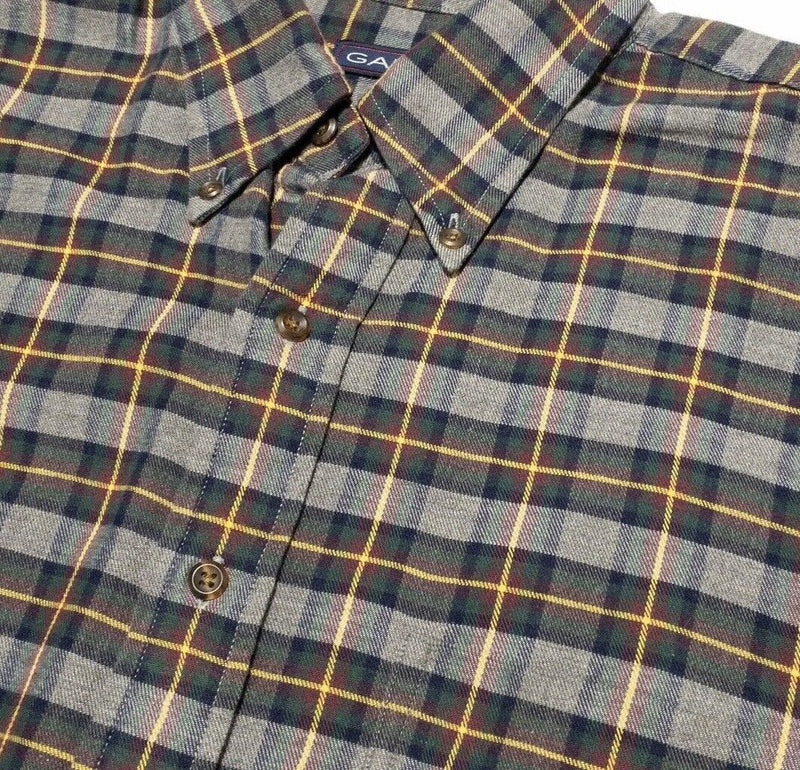 GANT Flannel Shirt Large Mens Ivy Twill Gray Plaid Check Long Sleeve Button-Down