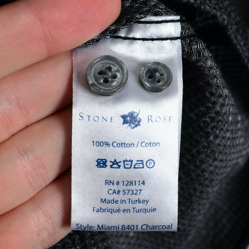Stone Rose Men's XL Flip Cuff Gray Black Check Button-Front Shirt