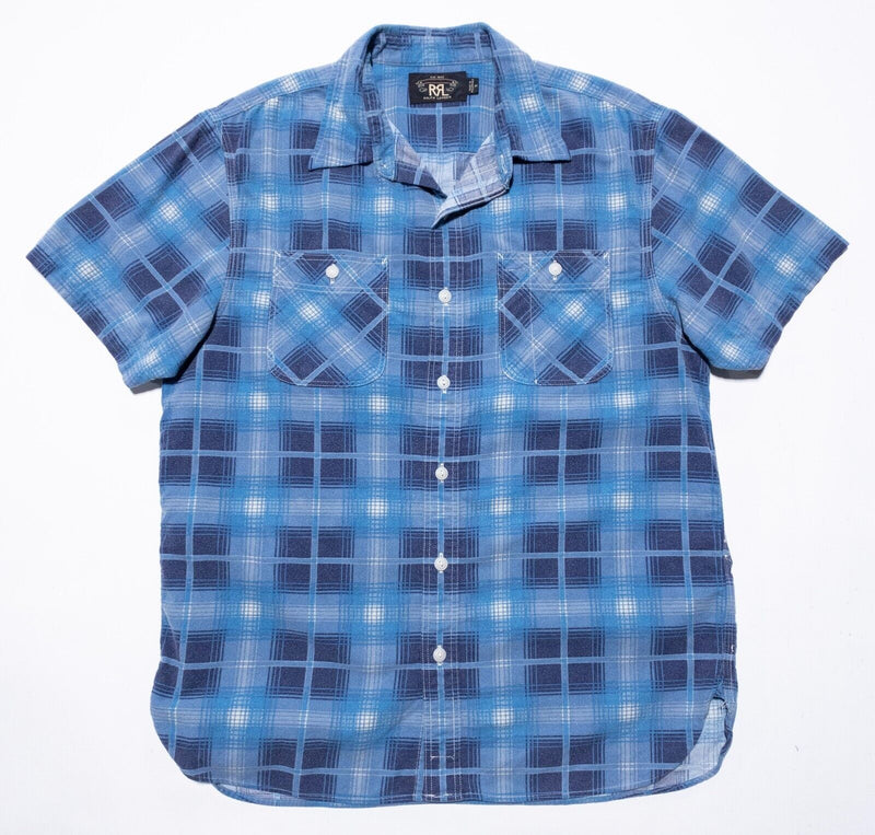 RRL Double RL Shirt Medium Men's Ralph Lauren Blue Plaid Short Sleeve Flannel