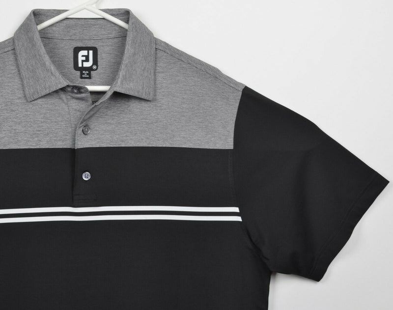 FootJoy Men's Medium Gray Black Striped Wicking Performance FJ Golf Polo Shirt