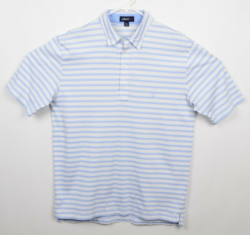 Johnnie-O Men's Sz XL Blue White Striped Surfer Pima Cotton Poly Golf Polo Shirt