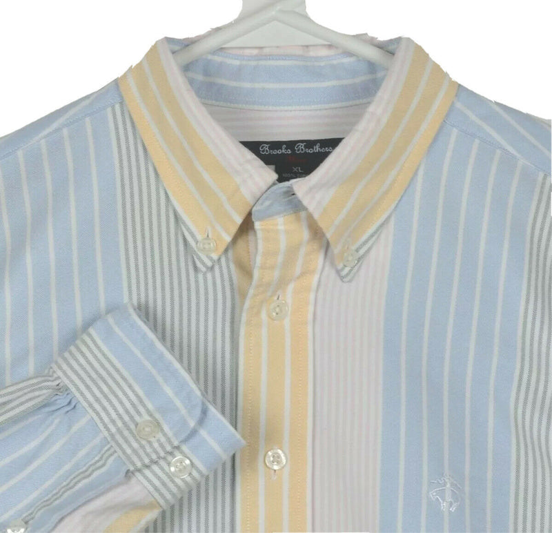 Brooks Brothers Fleece Men's Large? Colorblock Striped Yellow Button-Down Shirt