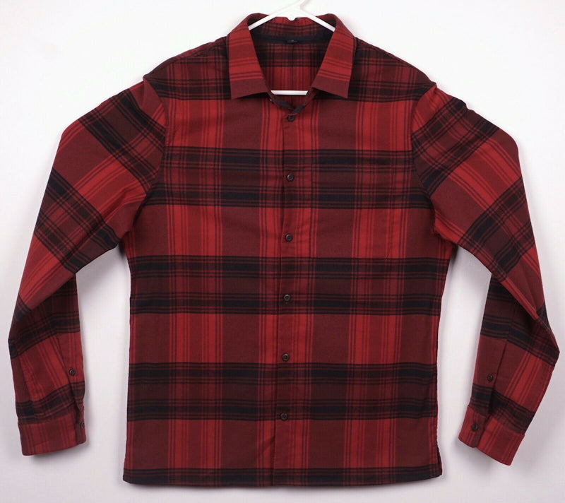 Lululemon Men's Sz Medium Red Black Plaid Athleisure Stretch Flannel Shirt