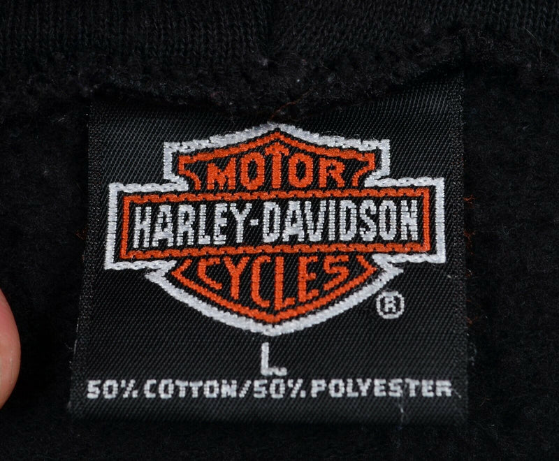 Vintage 90s Harley-Davidson Men's Large Flames Sleeves Black Hoodie Sweatshirt