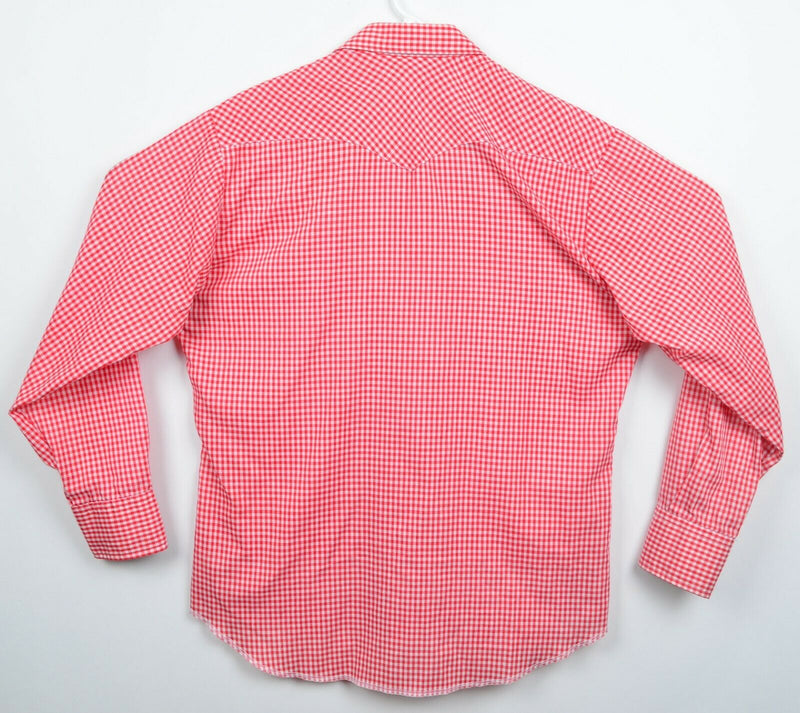 Vtg 70s Wrangler Men's Sz Large Pearl Snap Red White Gingham Check Plaid Shirt