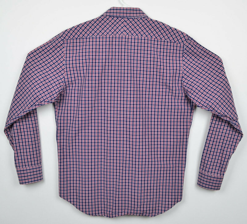Billy Reid Men's Sz Large Standard Cut Navy Blue Red Spread Collar Shirt