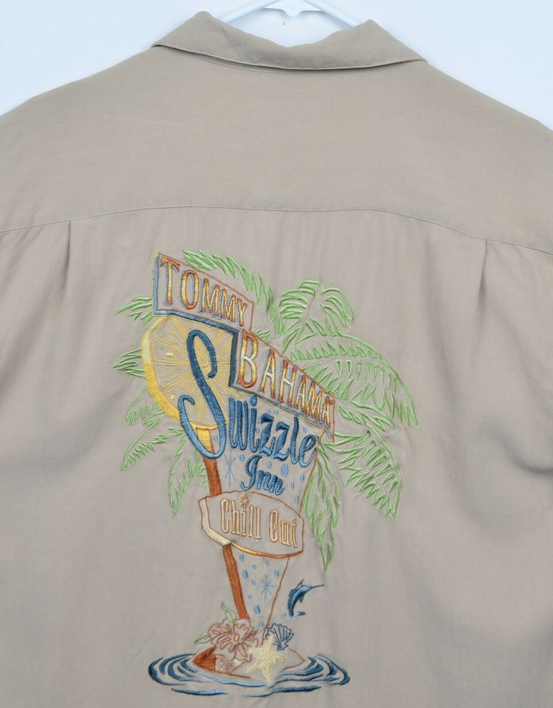 Tommy Bahama Men's Large 100% Silk Back Embroidered "Swizzle Inn" Hawaiian Shirt