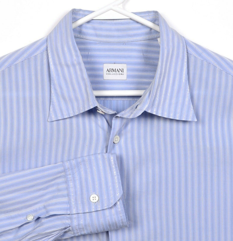 Armani Collezioni Men's XL Blue Striped Cotton Viscose Blend Button-Front Shirt