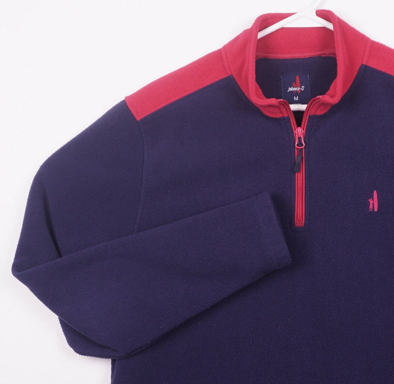 Johnnie-O Fleece Jacket Men's Medium 1/4 Zip Navy Blue Red Surfer Logo