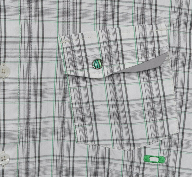 Oakley Men's XL Regular Fit Gray Green Plaid Short Sleeve Button-Front Shirt
