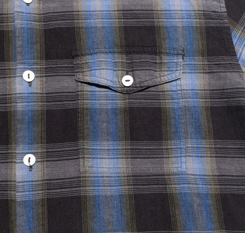 Carbon 2 Cobalt Flannel Shirt Men's Large Plaid Brown Blue Long Sleeve Button-Up