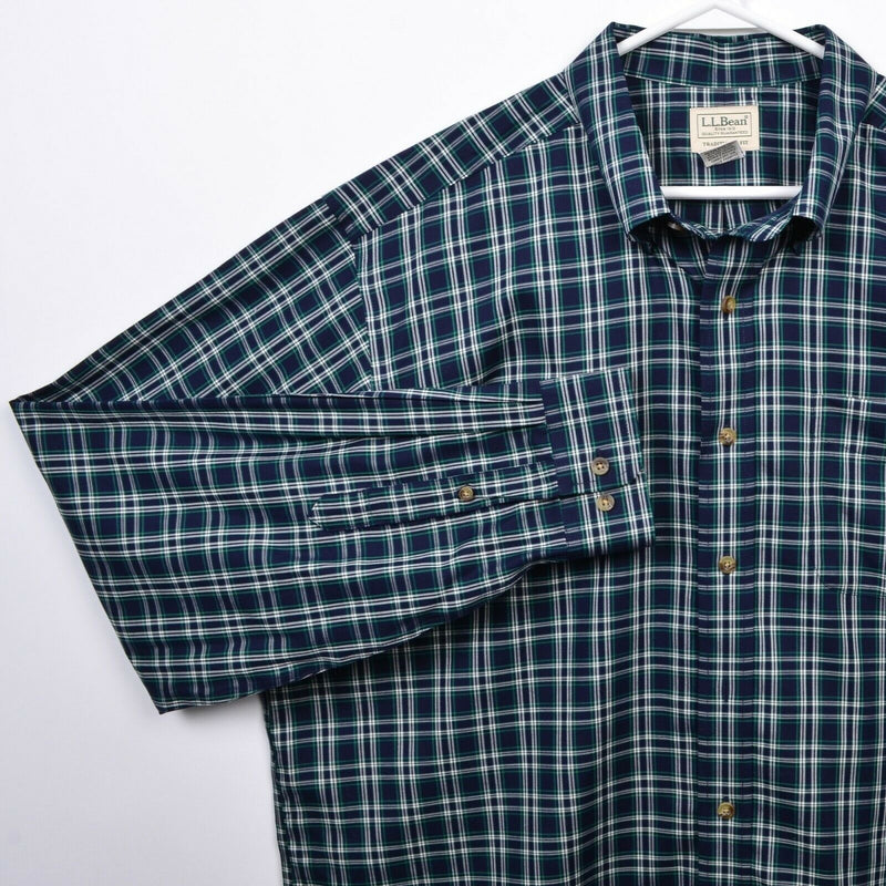 L.L. Bean Men XLT (XL Tall) Navy Blue Plaid Wrinkle-Free Twill Button-Down Shirt